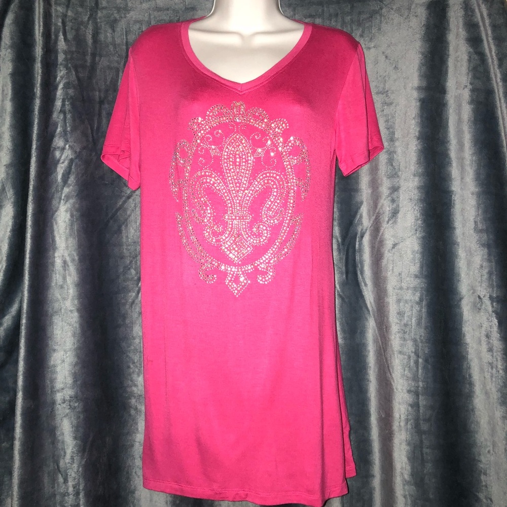 Hot Pink Embellished Fleur de Lis shirt